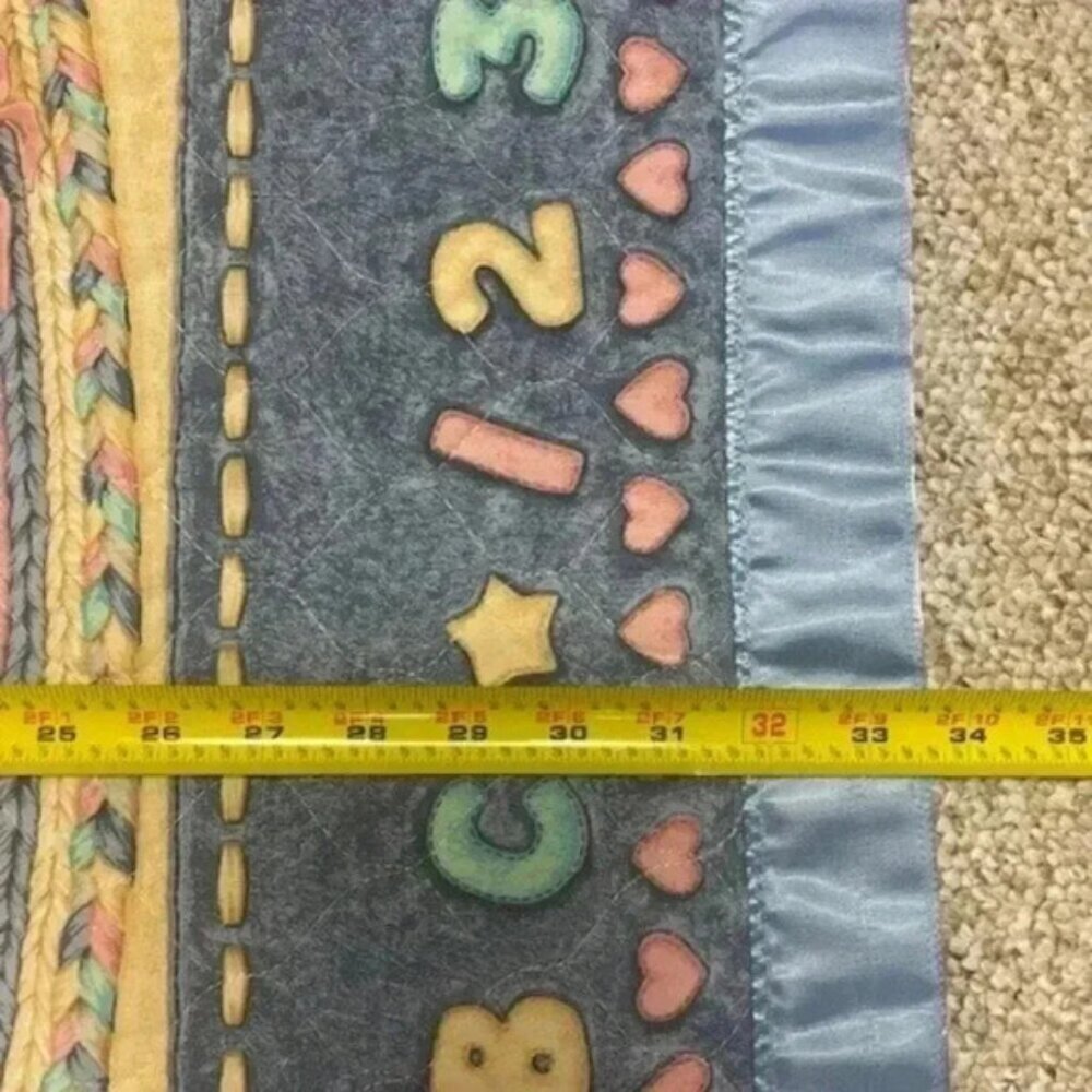 Vtg Teddy Beddy Bear Crib Comforter Baby Blanket Pink And Blue w/ Ruffle 34x45 - Picture 3 of 6